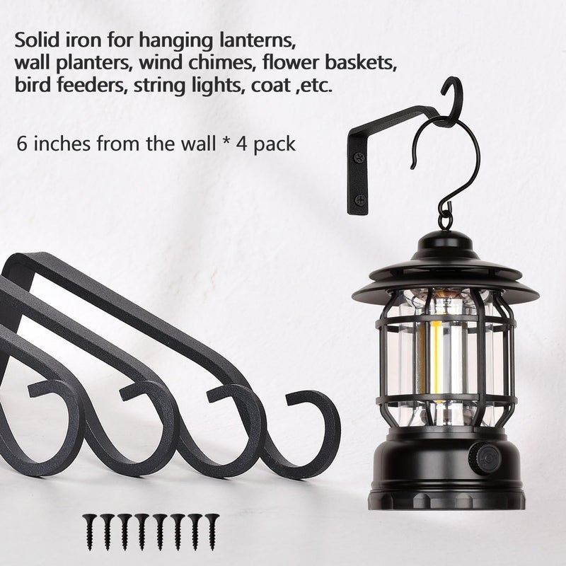 onsogi 6 Inch Iron Wall Hooks for Hanging Plant Lanterns, Plant Hanger Fence Metal Bracket for Bird Feeders, Wind Chimes, Mason Jar Sconces, Light Outdoor Indoor Rustic Home Decor, 4 Pack - Image 3